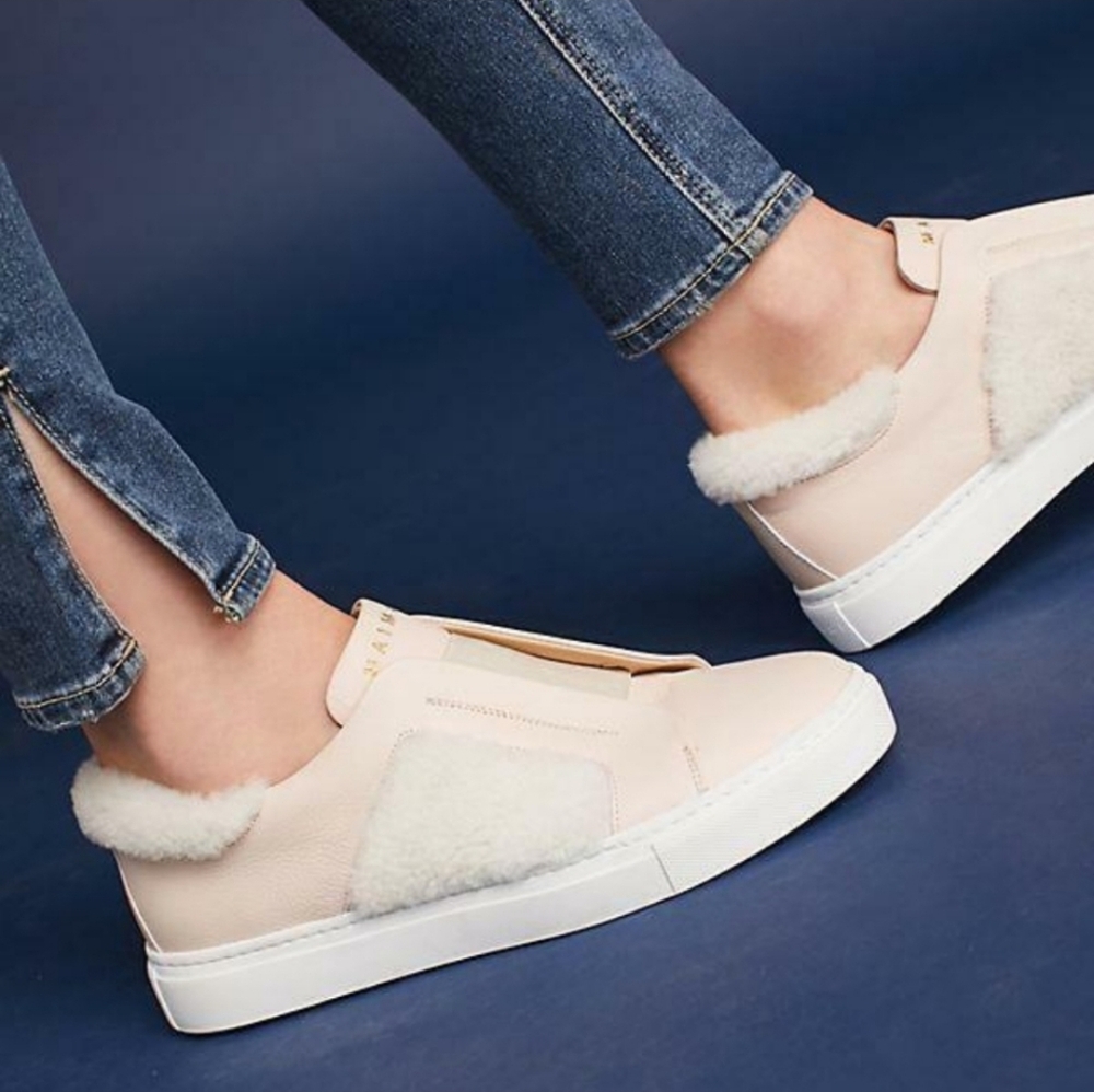 MaiMai Anthropologie Leather Sneakers With Shearling Pale Pink Size 38 8